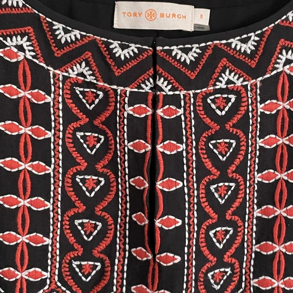 Tory Burch Black Silk Embroidered Boho Mini Dress Flutter Sleeve Sz 0. 30243